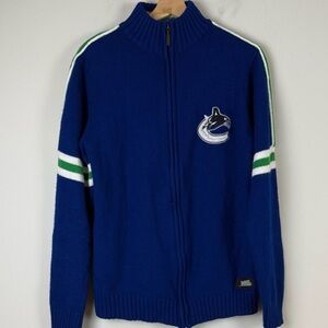 NHL Vancouver Canucks Blue Zip-Up Sweater with Green and White Stripes